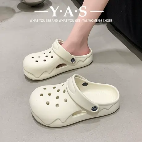 百搭款可diy踩屎感洞洞鞋女夏厚底轻便两穿拖鞋可湿水海边度假鞋图片