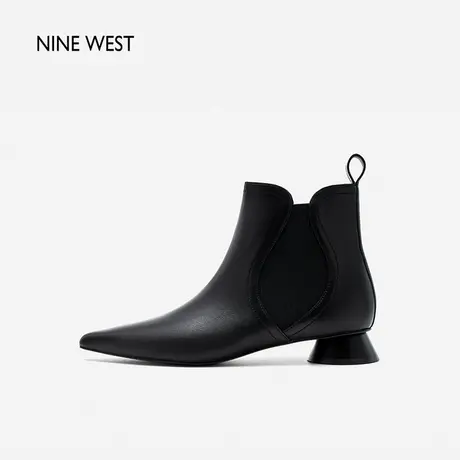 Nine West/玖熙真皮弹力瘦瘦靴秋冬新款尖头气质低跟切尔西靴女图片
