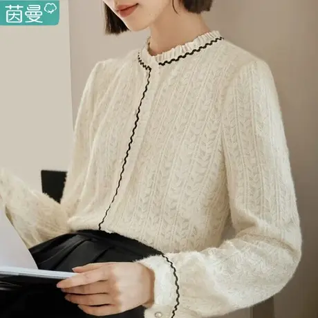 茵曼针织衬衣2023新款立领长袖秋冬季上衣打底衫衬衫女小香风法式图片