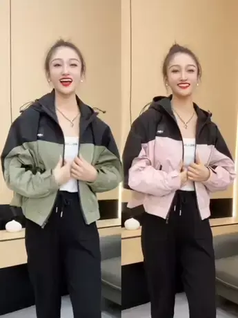 洋气拼色棒球服外套女欧货2023年秋季款时尚拼色宽松小标夹克上衣商品大图