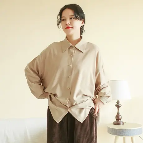 胖妹妹秋季2023新品小金扣复古长袖衬衫大码微胖法式宽松显瘦衬衣商品大图