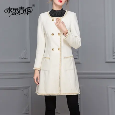 水墨青华冬季新品中长款百搭外套女时尚显瘦毛呢保暖大衣图片