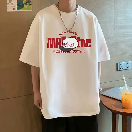 夏季新款纯棉宽松T恤男士潮牌港风情侣运动衫衣服美式休闲半袖体t商品大图