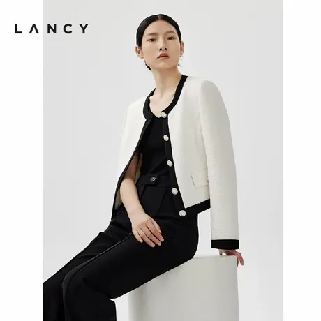 LANCY/朗姿2024春季新款白色小香风短款法式外套女高级感撞色上衣图片