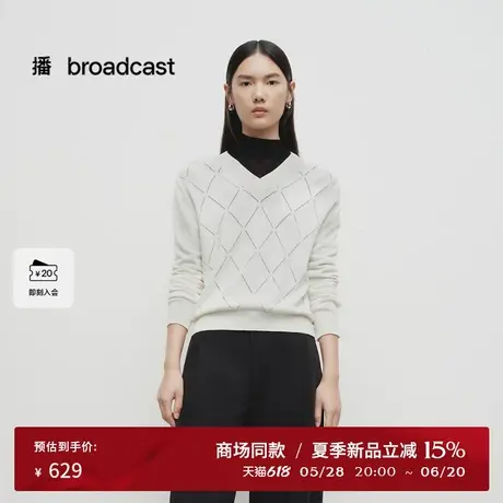 播商场同款镂空菱格简约针织衫女25春夏新款气质毛衣BDS1SD1268图片