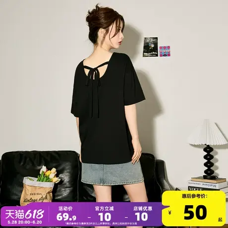 tonlion/唐狮唐狮2025新款女短袖T恤潮酷百搭后背绑带镂空甜辣G商品大图