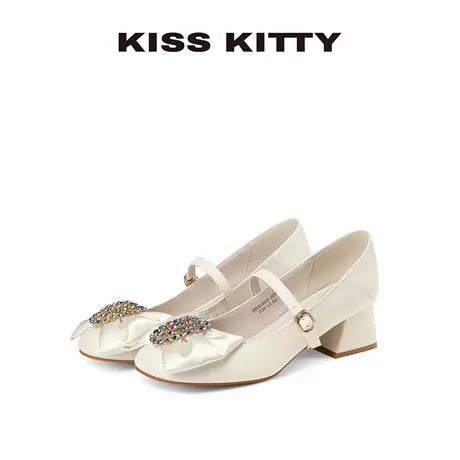 KISSKITTY法式玛丽珍女鞋2025夏季新款公主风绝美白色蝴蝶结单鞋图片