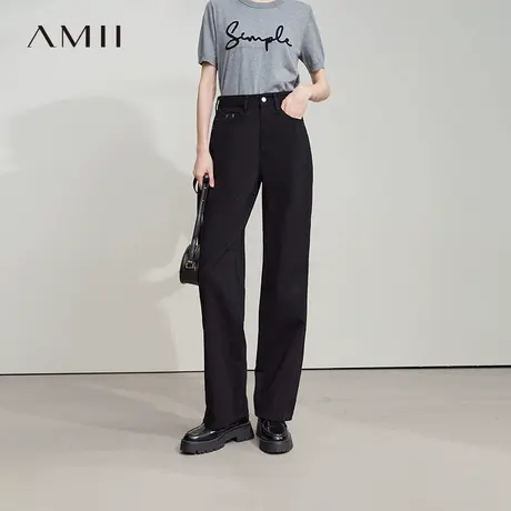 Amii2025秋新款极简复古港风休闲通勤百搭全棉牛仔长裤女商品大图