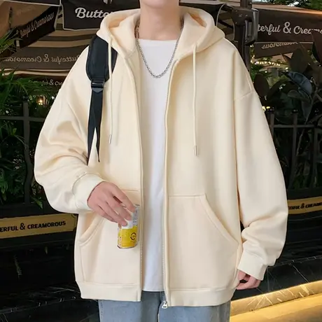 开衫连帽卫衣男春秋季2023新款美式宽松上衣男款纯色休闲情侣外套商品大图