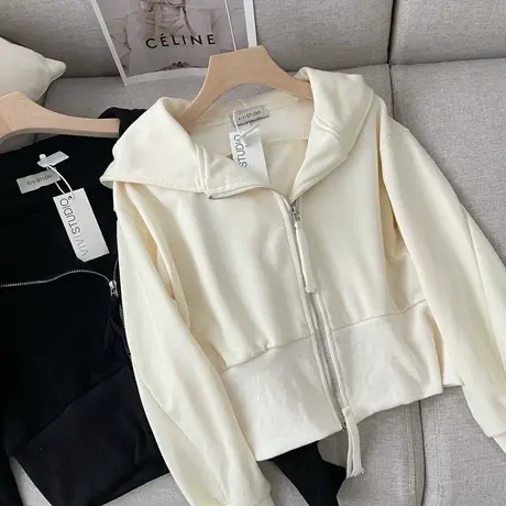 短款卫衣女春季薄款宽松韩版学生百搭连帽开衫拉链上衣外套潮ins商品大图
