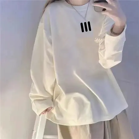 oversize大码美式穿搭长袖t恤女初秋减龄慵懒风上衣情侣打底衫bf商品大图