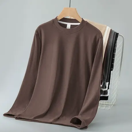 德绒打底衫长袖t恤男2023新款双面绒圆领上衣服秋冬保暖纯色秋衣商品大图