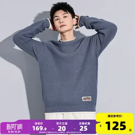 唐狮冬季新款男士毛衣复古潮流撞色细节圆领日系休闲针织上衣宽松商品大图