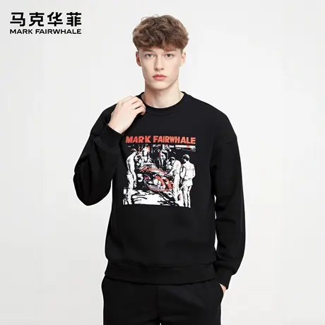 马克华菲 deer 美式动感赛车剪影印花上衣秋季新款潮流卫衣男女款图片