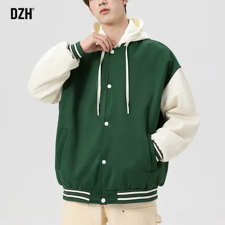男士棒球服假两件外套男连帽春秋季青少年夹克潮牌高级感衣服男款商品大图