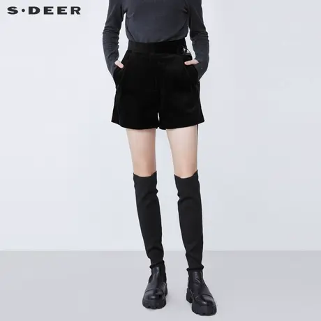 sdeer圣迪奥女装时尚撞色字母飘带灯芯绒A字短裤S21480909商品大图
