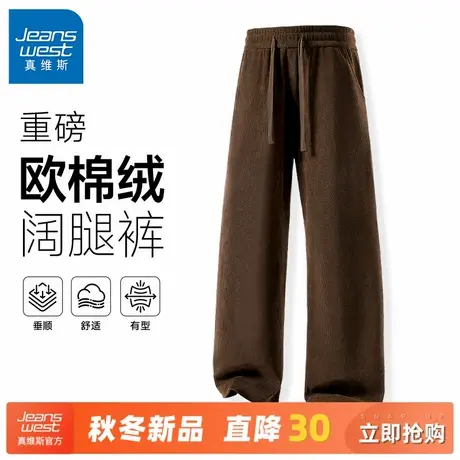 GV美式街头休闲裤男秋季复古垂感欧棉绒阔腿裤宽松简约男士裤子C商品大图