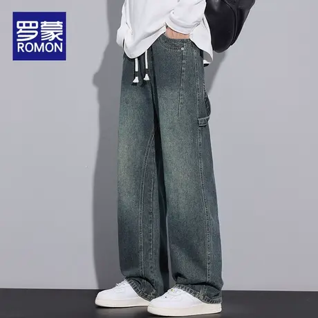 罗蒙美式高街牛仔裤男秋季新款潮流时尚男裤复古水洗百搭休闲裤子商品大图