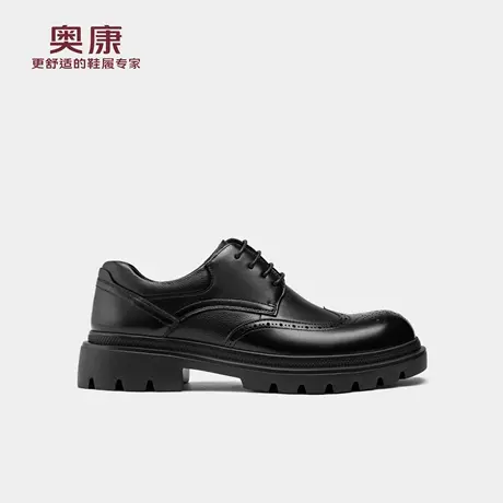 奥康 2025秋季新款男鞋布洛克复古雕花正装商务休闲系带厚底皮鞋商品大图