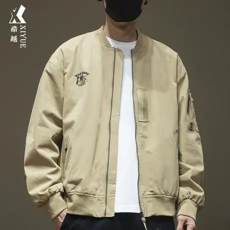 户外防风夹克男士外套2023秋款宽松大码立体印花棒球服拉链开衫男商品大图