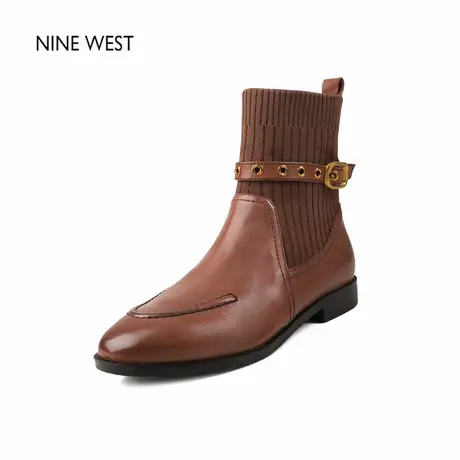 奥莱专供Nine West/玖熙法式复古弹力瘦瘦靴袜靴粗跟短靴女款靴子图片
