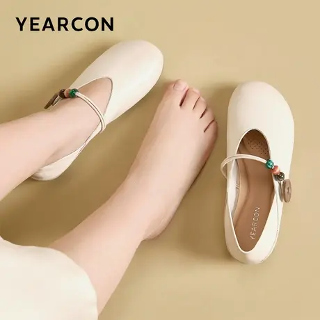 意尔康羊皮玛丽珍女2026春季新款舒适不累脚妈妈单鞋胖脚大码鞋商品大图