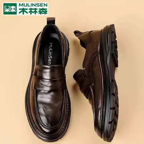 木林森商务皮鞋男2025春秋新款一脚蹬休闲男皮鞋真皮英伦百搭皮鞋商品大图