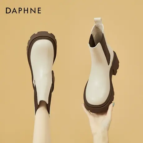 达芙妮厚底马丁靴女款2026新款白色秋冬加绒套筒烟筒靴冬季短靴子图片