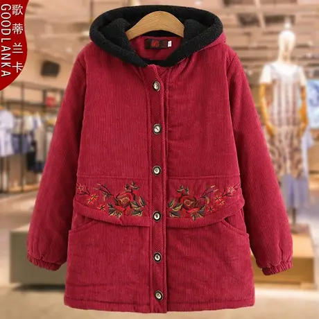 加大码女装中年胖妈妈冬季棉衣宽松显瘦加厚加绒保暖连帽棉服外套商品大图