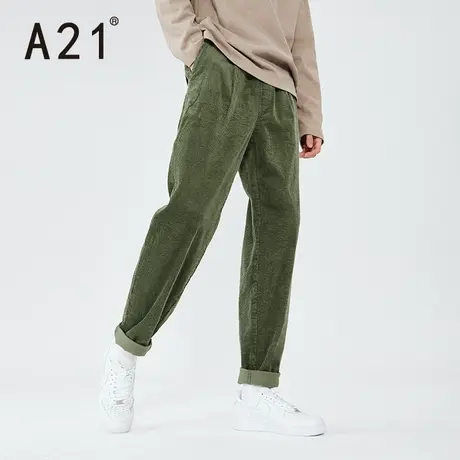 A21outlets秋冬男装橡筋腰锥型长裤潮牌纯色青年简约灯芯绒休闲裤商品大图