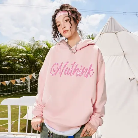 Nuthink美式潮流420g重磅字母连帽卫衣男ins宽松大码情侣帽衫冬季商品大图