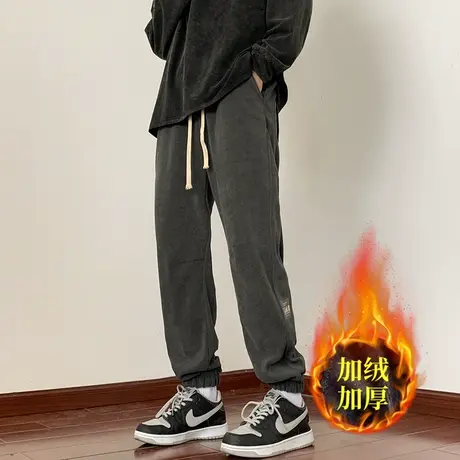 2023秋冬男士休闲裤加绒加厚灯芯绒束脚裤子时尚保暖大码运动卫裤图片