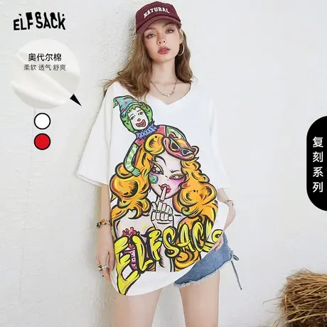【经典复刻系列】妖精的口袋v领印花t恤女23夏季新款宽松短袖上衣图片