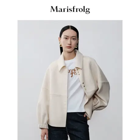 【艺术时装大衣】玛丝菲尔大衣秋季新款米白色翻领双面呢薄款外套商品大图