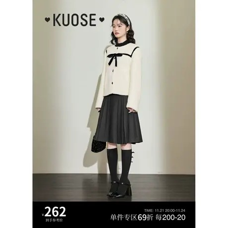 阔色白色小香风仿皮草短外套女2023新款秋冬季蝴蝶结羊羔毛绒大衣商品大图