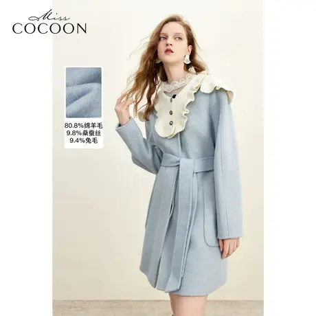 MISSCOCOON多巴胺秋冬新款双面呢可脱披肩廓形兔丝混纺毛呢大衣商品大图