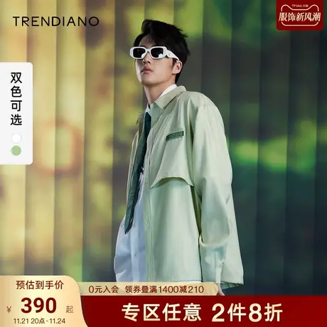 TRENDIANO官方春夏潮牌男士宽松字母刺绣长袖白衬衫休闲上衣高端图片