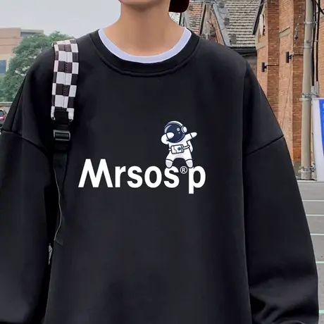 卡通宇航员圆领长袖卫衣男春秋季ins潮牌宽松内搭打底衫情侣衣服商品大图