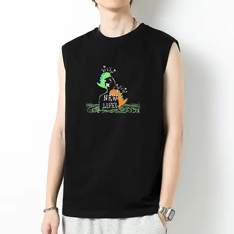 230g重磅美式背心男士纯棉夏季外穿健身运动坎肩宽肩黑色无袖t恤商品大图