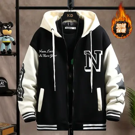 青少年加绒棒球服男孩12岁初中学生14潮牌外套16大童加厚保暖棉服商品大图