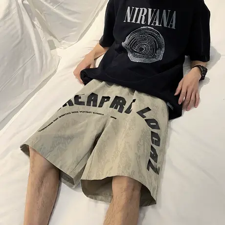 夏季反光字母港风短裤男潮流休闲宽松五分ins潮牌百搭运动中裤子商品大图
