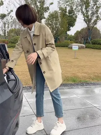 2023春季新款英伦风气质风衣女宽松显瘦小个子休闲中长款外套商品大图