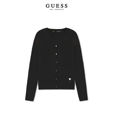 GUESS女士领纯色休闲简约日常高级纽扣针织外套-商品大图