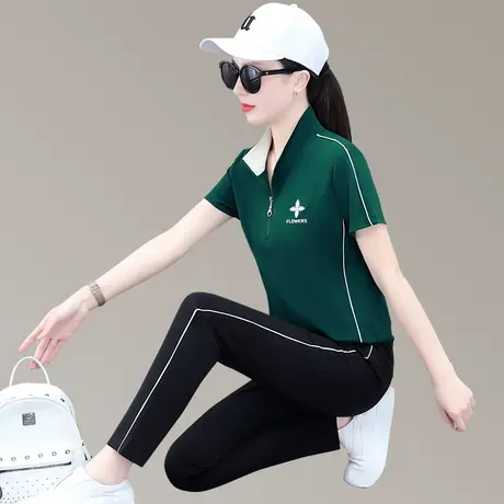 短袖休闲运动服套装女2023年春夏新款宽松显瘦薄款天丝长裤两件套商品大图