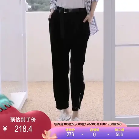 黑色束脚工装裤2023春新款高腰直筒裤宽松哈伦裤薄款九分休闲裤女商品大图