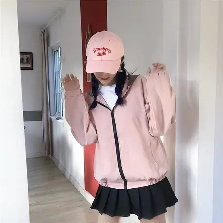 棒球服外套2023年新款女春秋韩版宽松盐系休闲卡通原宿风运动夹克商品大图