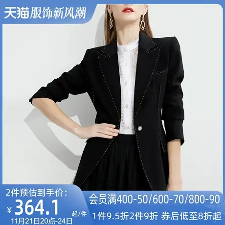 AUI黑色小香风时尚休闲西装女春2024新款设计感小众职业西服外套图片