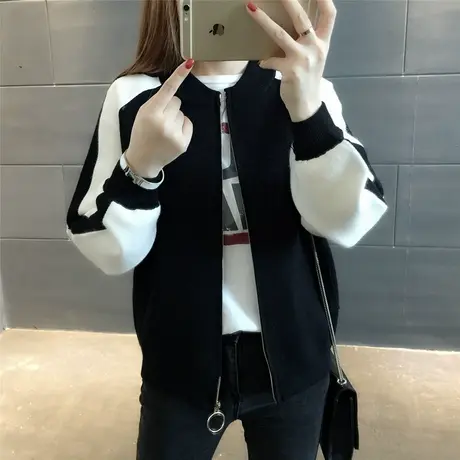 针织毛衣短外套女开衫2023春秋新款韩版宽松棒球服学生短外套潮图片