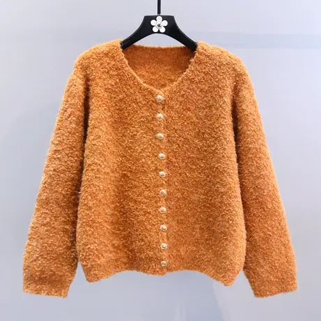 日系慵懒风软糯毛衣外套女秋冬2023新款宽松高级感外搭针织开衫商品大图