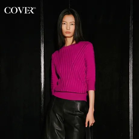 COVER秋季羊毛混纺蝙蝠袖条纹针织衫图片